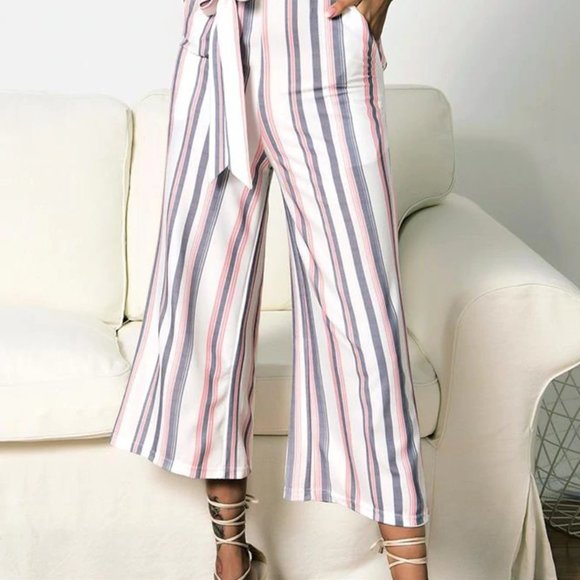 Italian  Pink Stripe Jumpsuit with Pockets - Picture 3 of 16